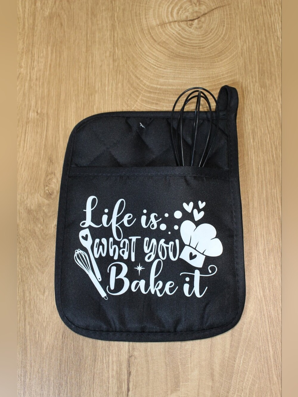 Handmade Black Kitchen Potholder With Silicone Whisk